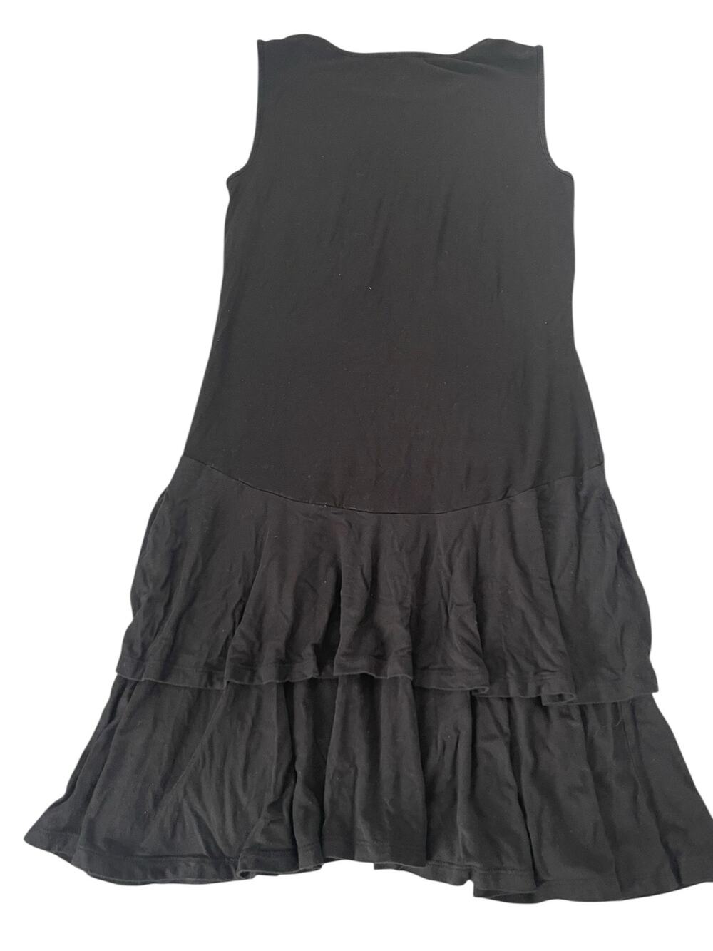 DKNY Black Tiered Ruffled Drop Waist Sleeveless Midi Dress Women's Size Medium